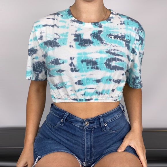 Champion Tops - CHAMPION Short Sleeve Cinch Crop‎ Top Tie Dye Casual Hippie Skater Gym